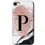 MRCİLETİSİM mrc107577 Pembe Mermer Desenli P Harfi Kılıf Baskılı Kapak Tam Ekran Koruyucu iPhone SE 2022 ile uyumlu