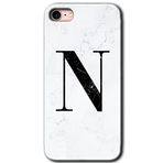 MRCİLETİSİM mrc107605 Beyaz Mermer Desenli N Harfi Kılıf Baskılı Kapak Tam Ekran Koruyucu iPhone SE 2022 ile uyumlu