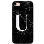 MRCİLETİSİM mrc107655 Siyah Mermer Desenli U Harfi Kılıf Baskılı Kapak Tam Ekran Koruyucu iPhone SE 2022 ile uyumlu