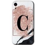 MRCİLETİSİM mrc108660 Pembe Mermer Desenli C Harfi Kılıf Baskılı Kapak Tam Ekran Koruyucu iPhone XR ile uyumlu