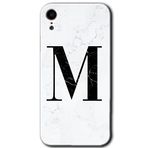 MRCİLETİSİM mrc108704 Beyaz Mermer Desenli M Harfi Kılıf Baskılı Kapak Tam Ekran Koruyucu iPhone XR ile uyumlu