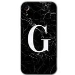MRCİLETİSİM mrc108738 Siyah Mermer Desenli G Harfi Kılıf Baskılı Kapak Tam Ekran Koruyucu iPhone XR ile uyumlu