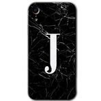 MRCİLETİSİM mrc108742 Siyah Mermer Desenli J Harfi Kılıf Baskılı Kapak Tam Ekran Koruyucu iPhone XR ile uyumlu