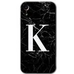 MRCİLETİSİM mrc108743 Siyah Mermer Desenli K Harfi Kılıf Baskılı Kapak Tam Ekran Koruyucu iPhone XR ile uyumlu