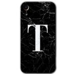 MRCİLETİSİM mrc108754 Siyah Mermer Desenli T Harfi Kılıf Baskılı Kapak Tam Ekran Koruyucu iPhone XR ile uyumlu