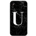 MRCİLETİSİM mrc108755 Siyah Mermer Desenli U Harfi Kılıf Baskılı Kapak Tam Ekran Koruyucu iPhone XR ile uyumlu