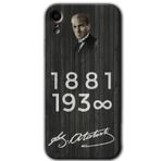 MRCİLETİSİM mrc108766 Atatürk Ahşap İmza Kılıf Baskılı Kapak Tam Ekran Koruyucu iPhone XR ile uyumlu