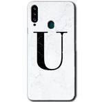 MRCİLETİSİM mrc148803 Beyaz Mermer Desenli U Harfi Kılıf HD Desen Baskılı Arka Kapak + Temperli Cam Samsung Galaxy A20s ile uyumlu
