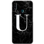 MRCİLETİSİM mrc149395 Siyah Mermer Desenli U Harfi Kılıf HD Desen Baskılı Arka Kapak Samsung Galaxy A20s ile uyumlu