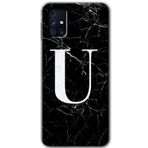 MRCİLETİSİM mrc194495 Siyah Mermer Desenli U Harfi Kılıf HD Desen Baskılı Arka Kapak Samsung Galaxy M31s ile uyumlu