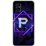 MRCİLETİSİM mrc194587 Dark Neon Yaprak P Harfi Kılıf HD Desen Baskılı Arka Kapak Samsung Galaxy M31s ile uyumlu