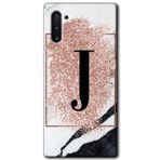MRCİLETİSİM mrc197709 Pembe Mermer Desenli J Harf Kılıf HD Desen Baskılı Arka Kapak + Temperli Cam Samsung Galaxy Note 10 Kılıf HD Desen Baskı Arka Kapak + Temperli Cam ile uyumlu