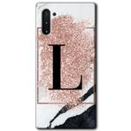 MRCİLETİSİM mrc197712 Pembe Mermer Desenli L Harf Kılıf HD Desen Baskılı Arka Kapak + Temperli Cam Samsung Galaxy Note 10 Kılıf HD Desen Baskı Arka Kapak + Temperli Cam ile uyumlu