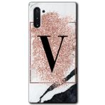 MRCİLETİSİM mrc197725 Pembe Mermer Desenli V Harf Kılıf HD Desen Baskılı Arka Kapak + Temperli Cam Samsung Galaxy Note 10 Kılıf HD Desen Baskı Arka Kapak + Temperli Cam ile uyumlu