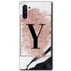 MRCİLETİSİM mrc197726 Pembe Mermer Desenli Y Harf Kılıf HD Desen Baskılı Arka Kapak + Temperli Cam Samsung Galaxy Note 10 Kılıf HD Desen Baskı Arka Kapak + Temperli Cam ile uyumlu