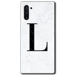 MRCİLETİSİM mrc197742 Beyaz Mermer Desenli L Harf Kılıf HD Desen Baskılı Arka Kapak + Temperli Cam Samsung Galaxy Note 10 Kılıf HD Desen Baskı Arka Kapak + Temperli Cam ile uyumlu