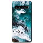 MRCİLETİSİM mrc201927 Deniz Kıyısı Kılıf HD Desen Baskılı Arka Kapak + Temperli Cam Samsung Galaxy S10 Plus ile uyumlu