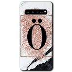 MRCİLETİSİM mrc202116 Pembe Mermer Desenli Ö Harf Kılıf HD Desen Baskılı Arka Kapak + Temperli Cam Samsung Galaxy S10 Plus Kılıf HD Desen Baskı Arka Kapak + TemperliCam ile uyumlu