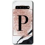 MRCİLETİSİM mrc202117 Pembe Mermer Desenli P Harf Kılıf HD Desen Baskılı Arka Kapak + Temperli Cam Samsung Galaxy S10 Plus Kılıf HD Desen Baskı Arka Kapak + TemperliCam ile uyumlu