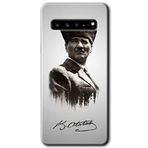 MRCİLETİSİM mrc202244 Mustafa Kemal Atatürk Kılıf HD Desen Baskılı Arka Kapak + Temperli Cam Samsung Galaxy S10 Plus ile uyumlu