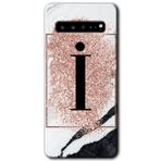 MRCİLETİSİM mrc202657 Pembe Mermer Desenli İ Harfi Kılıf HD Desen Baskılı Arka Kapak Samsung Galaxy S10 Plus ile uyumlu