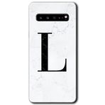 MRCİLETİSİM mrc202692 Beyaz Mermer Desenli L Harfi Kılıf HD Desen Baskılı Arka Kapak Samsung Galaxy S10 Plus ile uyumlu