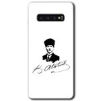 MRCİLETİSİM mrc203337 Kemal Atatürk İmza Kılıf HD Desen Baskılı Arka Kapak + Temperli Cam Samsung Galaxy S10 ile uyumlu