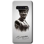 MRCİLETİSİM mrc203344 Mustafa Kemal Atatürk Kılıf HD Desen Baskılı Arka Kapak + Temperli Cam Samsung Galaxy S10 ile uyumlu