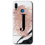 MRCİLETİSİM mrc25619 Pembe Mermer Desenli J Harfi Kılıf Baskılı Kapak 5D Tam Kaplayan Cam Huawei P20 Lite ile uyumlu