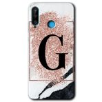MRCİLETİSİM mrc26165 Pembe Mermer Desenli G Harfi Kılıf Baskılı Kapak 5D Tam Kaplayan Cam Huawei P30 Lite ile uyumlu