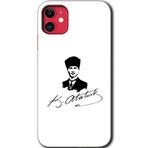 MRCİLETİSİM mrc31247 Kemal Atatürk İmza Kılıf Baskılı Kapak 5D Tam Kaplayan Cam iPhone 11 ile uyumlu