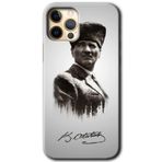 MRCİLETİSİM mrc32354 Mustafa Kemal Atatürk Kılıf Baskılı Kapak 5D Tam Kaplayan Cam iPhone 12 Pro ile uyumlu