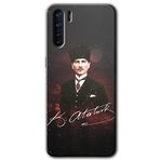 MRCİLETİSİM (mrc44613) Kemal Atatürk Kılıf HD Desen Baskılı Arka Kapak+Temperli Cam Oppo A91 ile uyumlu