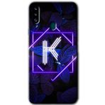MRCİLETİSİM mrc4879 Dark Neon Yaprak K Harfi Kılıf Baskılı Kapak 5D Tam Kaplayan Cam Samsung Galaxy A20s ile uyumlu