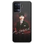 MRCİLETİSİM (mrc53413) Kemal Atatürk Kılıf HD Desen Baskılı Arka Kapak+Temperli Cam Oppo Reno 5 Lite ile uyumlu