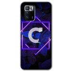 MRCİLETİSİM mrc54368 Dark Neon Yaprak C Harfi Kılıf Baskılı Kapak 5D Tam Kaplayan Cam Poco x3 GT ile uyumlu