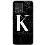 MRCİLETİSİM (mrc56658) Siyah Mermer Desenli K Harfi Kılıf HD Desen Baskılı Arka Kapak Oppo Reno 7 4G ile uyumlu