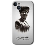MRCİLETİSİM mrc74704 Mustafa Kemal Atatürk Kılıf HD Desen Baskılı Arka Kapak Temperli Cam iPhone 14 ile uyumlu