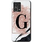 MRCİLETİSİM mrc77315 Pembe Mermer Desenli G Harfi Kılıf HD Desen Baskılı Arka Kapak+Temperli Cam Oppo Reno 7 4G ile uyumlu