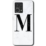 MRCİLETİSİM mrc77354 Beyaz Mermer Desenli M Harfi Kılıf HD Desen Baskılı Arka Kapak+Temperli Cam Oppo Reno 7 4G ile uyumlu