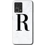 MRCİLETİSİM mrc77359 Beyaz Mermer Desenli R Harfi Kılıf HD Desen Baskılı Arka Kapak+Temperli Cam Oppo Reno 7 4G ile uyumlu