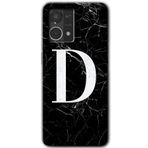 MRCİLETİSİM mrc77384 Siyah Mermer Desenli D Harfi Kılıf HD Desen Baskılı Arka Kapak+Temperli Cam Oppo Reno 7 4G ile uyumlu
