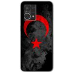 MRCİLETİSİM mrc77432 Black Ayyıldız Kılıf HD Desen Baskılı Arka Kapak+Temperli Cam Oppo Reno 7 4G ile uyumlu