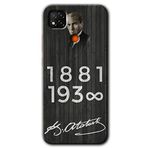 MRCİLETİSİM (mrc78131) Atatürk Ahşap İmza Kılıf HD Desen Baskılı Arka Kapak+Temperli Cam Xiaomi Redmi 9c ile uyumlu