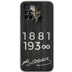MRCİLETİSİM mrc79616 Atatürk Ahşap İmza Kılıf HD Desen Baskılı Arka Kapak+Temperli Cam Xiaomi Redmi Note 11 4G ile uyumlu