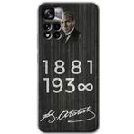 MRCİLETİSİM mrc81266 Atatürk Ahşap İmza Kılıf HD Desen Baskılı Arka Kapak+Temperli Cam Xiaomi Redmi Note 11 Pro Plus 5G ile uyumlu
