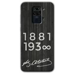 MRCİLETİSİM (mrc83631) Atatürk Ahşap İmza Kılıf HD Desen Baskılı Arka Kapak+Temperli Cam Xiaomi Redmi Note 9 ile uyumlu
