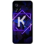 MRCİLETİSİM mrc89029 Dark Neon Yaprak K Harfi Kılıf HD Desen Baskılı Arka Kapak Temperli Cam Vivo Y21s ile uyumlu
