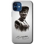 MRCİLETİSİMmrc-100005 Mustafa Kemal Atatürk Kılıf HD Baskılı Desen Hayalet Cam Yandan Görünmez iPhone 12 Mini ile uyumlu