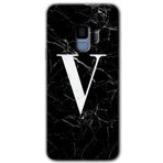 MRCİLETİSİMmrc-16907 Siyah Mermer Desenli V Harfi Kılıf HD Desen Baskılı Arka Kapak Samsung Galaxy S9 ile uyumlu